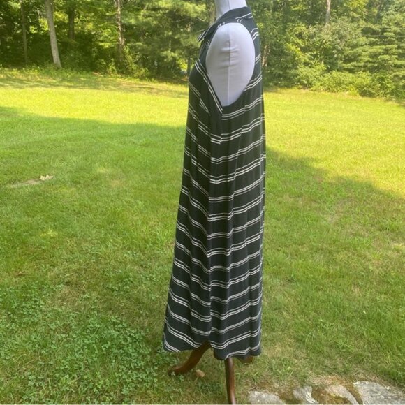 ANTHROPOLOGIE POSTMARK DRESS MAXI BLACK WHITE STRIPE SLEEVELESS V-NECK SIZE M - Picture 4 of 9